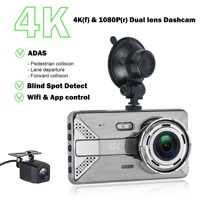 Cámara de salpicadero 4K Lente dual delantera y trasera Coche DVR IPS Grabadora de pantalla Cámara de salpicadero Cámara de coche