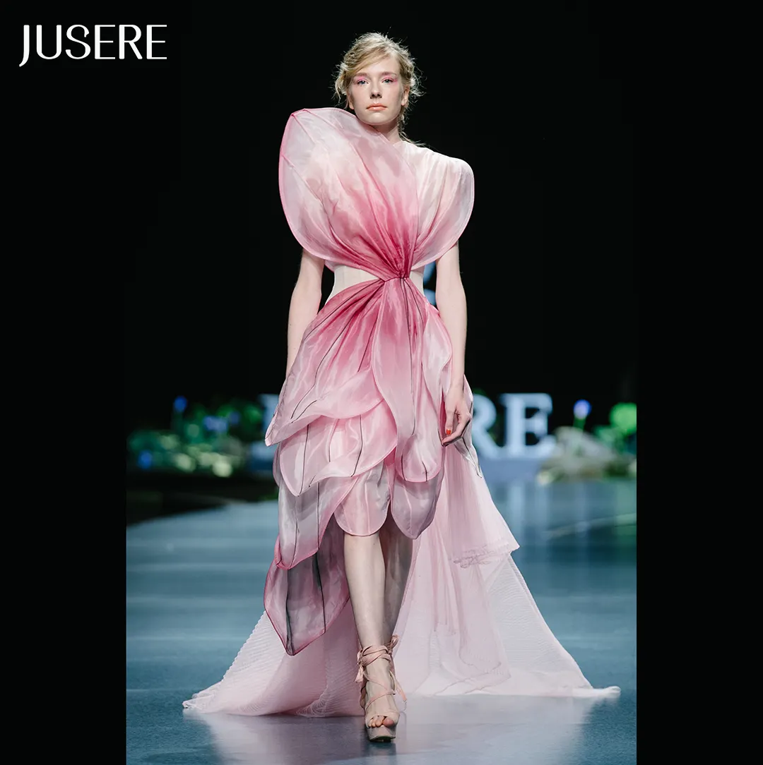 JUSERE FASHION SHOW High End Ombre Pink High Prom Dresses Haute Couture Party Gowns Vestido de feata