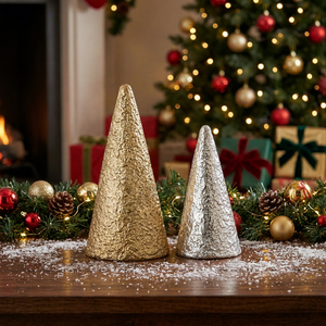 Centro de Mesa Moderno, Escultura de Árbol de Navidad de Aluminio, Acabado en Oro Rosa Níquel, Decoración del Hogar Ecológica y Duradera de Metal - Product Image 1