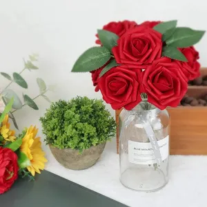 Mydays Kunstmatige Zijde Rose Bloemen Realistische Lange Rode Artficiail Fluwelen Rozen Steel Voor Thuis Bruiloft Decoratief Feest