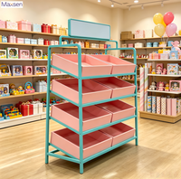 Présentoir autoportant multi-niveaux à éclairage LED, écoresponsable, avec structure métallique portable, pour boutique de jouets et marchandises Blind Box