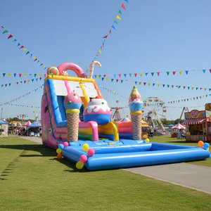 Toboggan aquatique gonflable Candy Land avec piscine hermétique amovible, toboggan double gonflable extérieur <span class=keywords><strong>en</strong></span> PVC de qualité commerciale pour jardin - Product Image 1