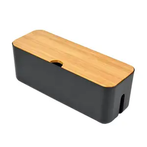 Organizador de cables de estilo de madera Caja de gestión de cables grande con tapa de madera para escritorio TV Computadora Sistema de concentrador USB