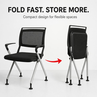 Chaise de bureau ergonomique en maille avec accoudoirs rabattables et roulettes en option, chaise de formation empilable pour salle de conférence