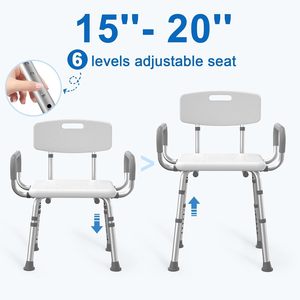 Tabourets de salle de bain avec accoudoirs rembourrés et dossier réglable en hauteur, siège de douche robuste pour personnes âgées, adultes handicapés - Product Image 2