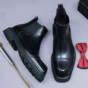 Grande promotion : Bottines Chelsea en cuir véritable pour hommes, légères, à enfiler, chaussures de ville pour l'hiver et l'automne - Product Image 6