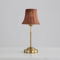 Lampe de bureau moderne vintage tressée à la main, rechargeable USB, sans fil, en rotin, avec variateur tactile, lumière d'ambiance pour fête