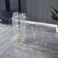 Table de bar pliante moderne en acrylique transparent, table à cocktail ronde en lucite, table fantôme à cadre en X pour l'extérieur, finition polie