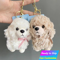 Porte-clés en peluche ours bouclé personnalisé en gros, style couple de dessins animés mignon, décoration pour sac à dos