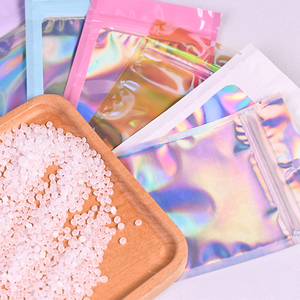 Holografik ambalaj çanta Macaron renk açılıp kapanabilir kendini mühür kilit kemik kılıfı aksesuar Mylar temizle pencere lazer fermuarlı çanta - Product Image 3