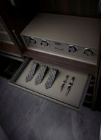 Boîte de rangement haut de gamme en cuir avec tiroir coulissant à amortissement caché en alliage d'aluminium et ABS, finition fluorocarbone