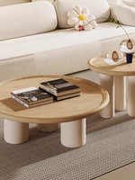 Ensemble de tables basses rondes en bois massif pour salon, style Wabi-sabi, couleur crème, blanc minimaliste, design moderne, petite table basse combinée