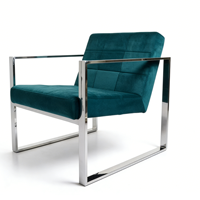 Fauteuil d'appoint moderne en velours bleu sarcelle avec structure en acier inoxydable