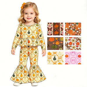 Pantalons cloche décontractés personnalisés pour filles avec nœuds citrouille, tenues d'automne pour tout-petits, vêtements pour bébés, vente en gros, prix d'usine, mode - Product Image 1