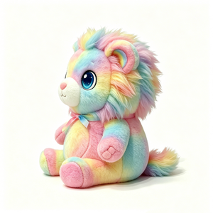 León de peluche personalizado, gordo y sentado, con degradado de colores pastel, crin multicolor esponjosa y lazo de cinta de satén - Product Image 5