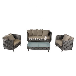 Patio trasero al aire libre <span class=keywords><strong>Cora</strong></span> 3 plazas jardín 4 piezas cuerda tejida al aire libre sofá seccional conjunto - Product Image 5