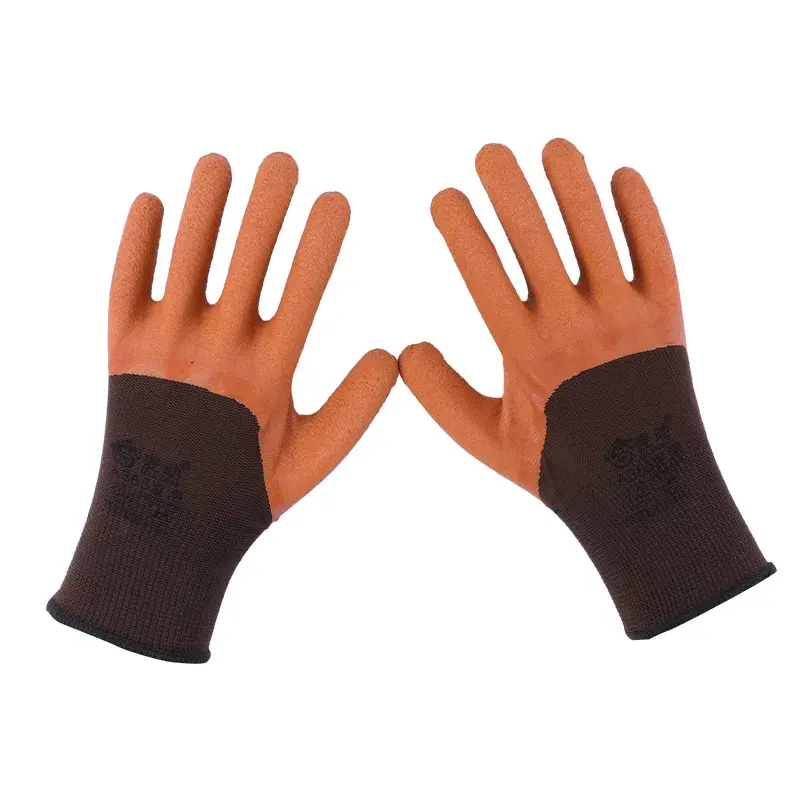 Guantes sumergidos de látex de café Guantes de látex de trabajo cálidos de invierno transpirables duraderos recubiertos de espuma de goma