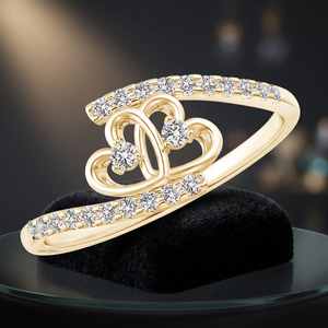 Anillo Abierto con Motivo de Corazón Romántico, Diamantes Tallados y Pavé, en Rodio y Oro Amarillo, para Compromiso o Boda, para Mujer, en Oro 10K, 14K, 18K, Plata 925, 935 - Product Image 1