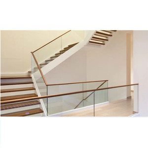 stair <strong>step</strong> <strong>wood</strong> with <strong>wood</strong> stair tread and <strong>riser</strong> 12mm tempered glass railing top solid wooden handrail - Product Image 2