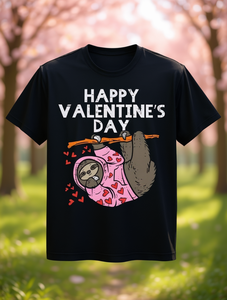 T-shirt da uomo per San Valentino con simpatico design a cuore di bradipo, 100% cotone 200G, vestibilità ampia, manica corta, girocollo, stile casual bohémien - Product Image 2