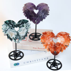 Atacado Ametista Natural Mão Esculpida De Cristal, Asa Em Forma De Coração Escultura Com Suporte, Decoração De Casa - Product Image 2