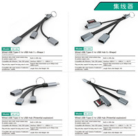 Harga Bersaing Colokan Sudut Kanan 3 In 1 Kabel USB Type-c Ke USB Hub USB3.0 * 1 + USB 2.0*2