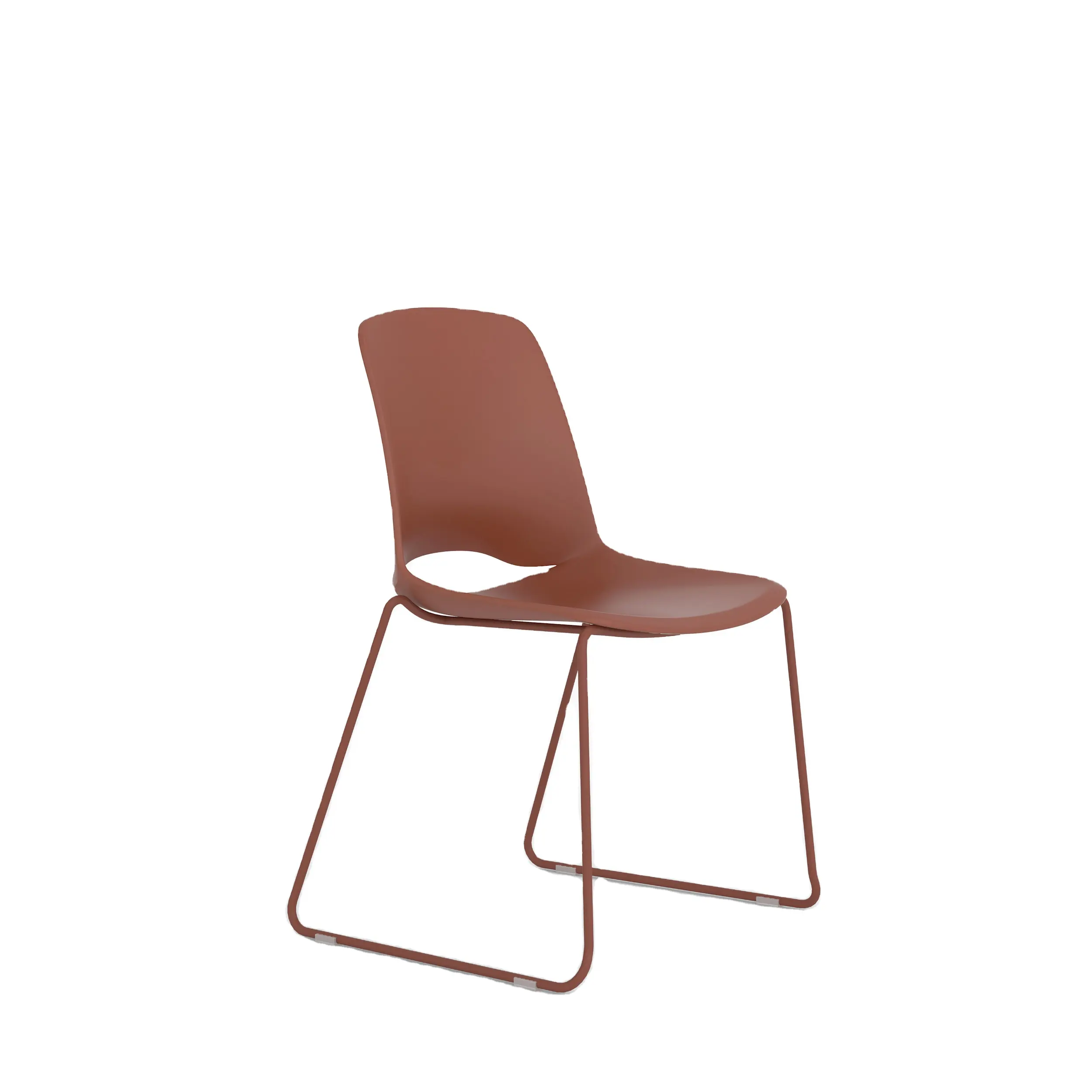การออกแบบที่ทันสมัยพลาสติกสีแดงคาเฟ่โลหะขาเหล็กร้านอาหารเก้าอี้รับประทานอาหาร