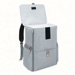 Design Factory Wholesale Pu <b>Leather</b> Lid <b>Backpack</b> Tote Gray <b>Black</b> Diaper Bag - Product Image 3