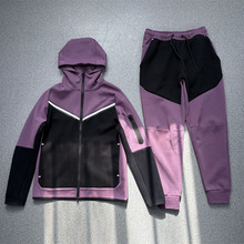2025 Nieuwe Aanwinsten Op Maat NKLOGO Patchwork Hoodie Sweatsuit Hoodie Sweatshirt 2-delig Broekpak Heren Joggingpak - Product Image 2