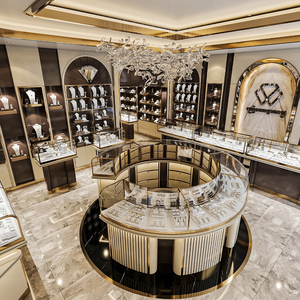 ألواح زخرفية بيضاء + سوداء + ذهبية، منصة عرض دائرية، خزانة عرض زجاجية شفافة، تصميم داخلي - Product Image 5