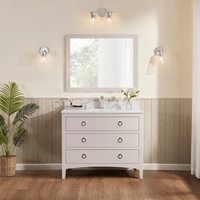 Meuble sous-lavabo de salle de bain simple personnalisé Comptoir en quartz blanc Évier simple en céramique à panneau plat avec miroir Armoire autoportante