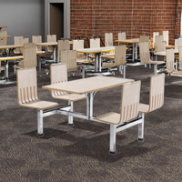 Tables à manger contemporaines en contreplaqué durables avec structure en fer, 4 places, pour écoles, hôpitaux, cafétérias, salles de classe, universités, salles de réception, résistantes à l'eau