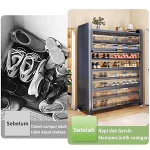 Nouvelle armoire à chaussures empilable anti-poussière en acier, armoire de rangement polyvalente, Lemari Sepatu Baja Lemari - Product Image 2
