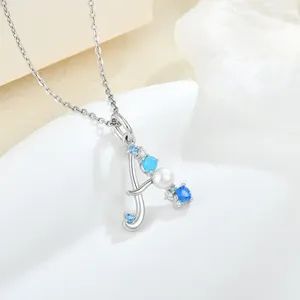 Silver Wholesale Hot Selling Necklace Fashion Natural Stone Crystal Letter A Freshwater Pearl S925 Sterling Silver Necklace
