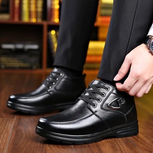 Bottines en cuir véritable pour hommes, bout rond, doublure en fourrure, semelle extérieure en caoutchouc, chaussures d'hiver chaudes, semelle intermédiaire antidérapante en EVA - Product Image 3