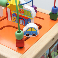 Marche-bébé en bois avec cube d'activités, musique, vitesse réglable, anti-basculement, jouet en bois