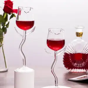 Copa rosa de cristal con logotipo personalizado, copa de vino, Copas de flores