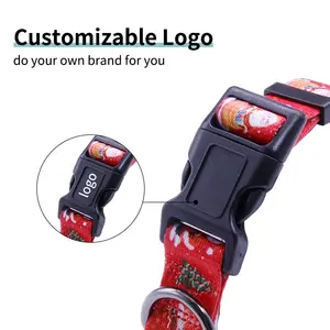 Custom Classic Polyester Dog Pet Collar Adjustable Dog Collar With Plastic Buckle