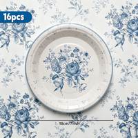 Assiettes en papier jetables bleues à motif floral, usage unique, motif floral vintage, résistantes, 9 pouces, pour la décoration de fêtes et d'événements