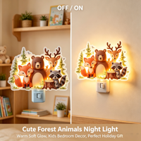 Veilleuse LED en plastique OEM d'usine, animaux de la forêt, rotative à 360°, lumière douce et chaude, décoration de chambre d'enfant, style dessin animé