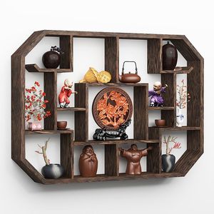 Étagère murale en bois massif pour le rangement du thé, forme irrégulière, style chinois, armoire multi-rangement - Product Image 1