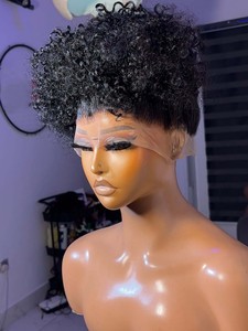 Perruque Frontale en Dentelle Complète 360 Sans Colle avec Cordon de Serrage Invisible, Cheveux Humains Brésiliens Bruts, Ondulés Crépus <span class=keywords><strong>Afro</strong></span> avec Bords Crépus 4C - Product Image 5