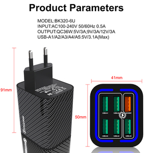 Nouveautés 2025 Chargeur mural USB 6 ports 50W avec QC3.0 SCP et protection OTP pour la charge rapide des appareils photo et des objets connectés - Product Image 5