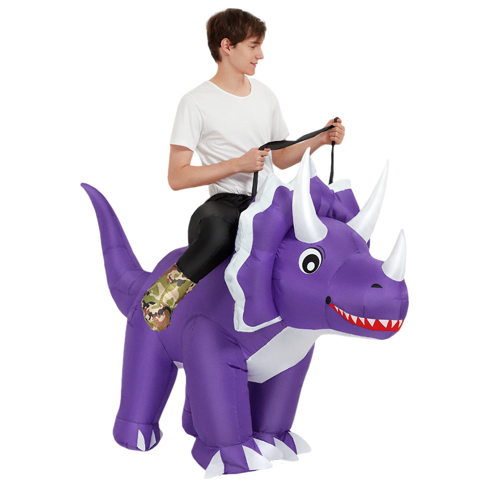 Tricératops violet à vélo