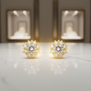 Orecchini a Perno con Fiore Dorato e Cristalli, Placcati in Oro 18K, Gioielli Classici da Donna per Uso Quotidiano - Product Image 2