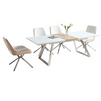 Table à manger rectangulaire Fujia 12 places, extensible, hauteur réglable, pieds en acier inoxydable, plateau en marbre, mobilier moderne pour la salle à manger