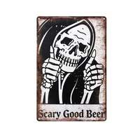 Plaques murales vintage en métal motif crâne, décoration murale rétro en métal avec citation humoristique sur la bière, idéale pour bar, garage, cave à homme, Halloween
