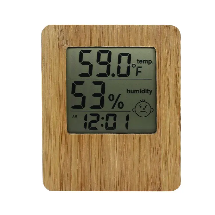 アメリカンカントリー多機能温度および湿度ディスプレイ竹製木製LCD時計と笑顔