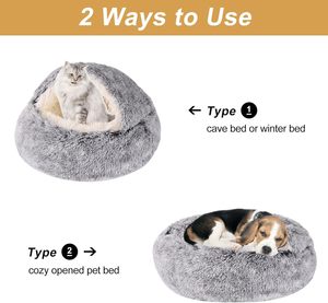 Cama pequeña para perros y gatos, donut redondo, camas para mascotas calmantes, cama cueva antiansiedad con tienda de campaña para calidez y seguridad, Hundebett - Product Image 6