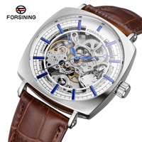 Montre FORSINING pour Homme – Montre Automatique Squelette Étanche en Cuir Véritable, Mécanique de Luxe, Cadran Carré